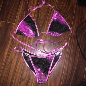 **SOLD** Black & Metallic Purple string Bikini